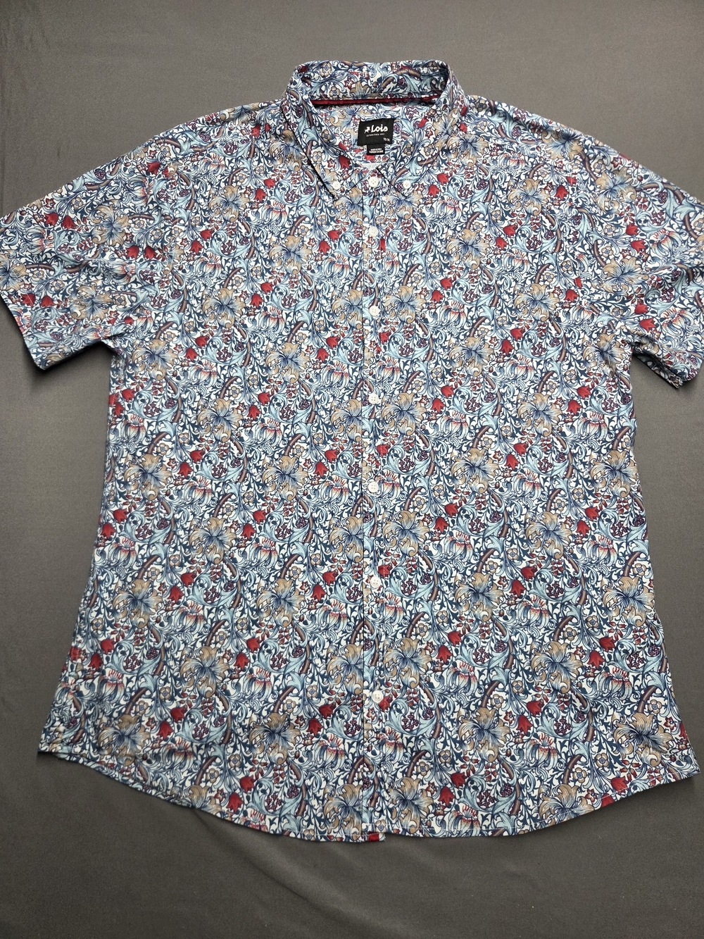 Lois Jeans Blue Paisley Floral Short Sleeve Shirt Men's Size XL TG Stretch Cotto